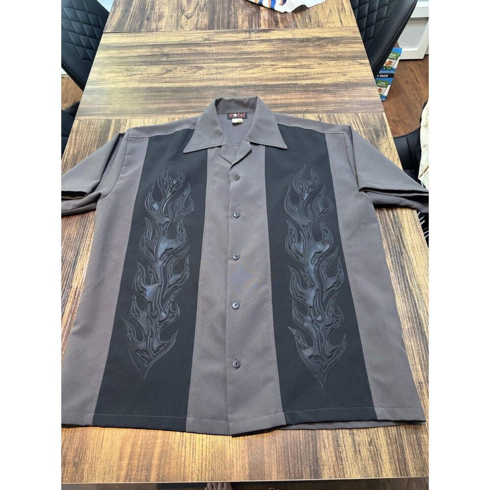 Y2K Morbid Threads Flame Panel Bowling Shirt Rockabilly Size M EUC